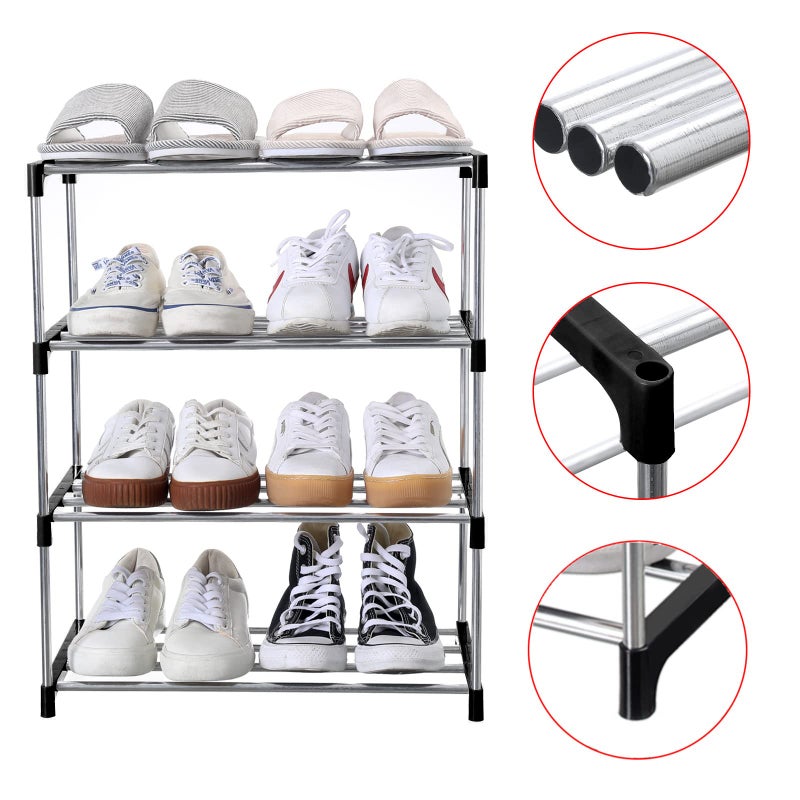 Jucaifu Stackable Small Shoe Rack, Entryway, Hallway and Closet Space Saving Storage and Organization (4-Tier, Black) - Image 3