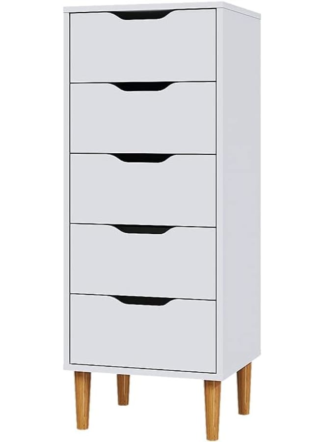 Markero Group Modern Narrow Chest of Drawers – White Wood Storage Organizer with 5 Drawers and Wooden Legs.  - Image 1