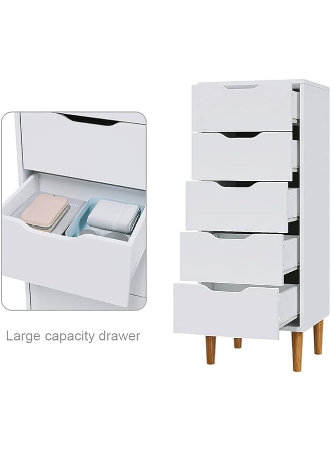 Markero Group Modern Narrow Chest of Drawers – White Wood Storage Organizer with 5 Drawers and Wooden Legs.  - Image 4