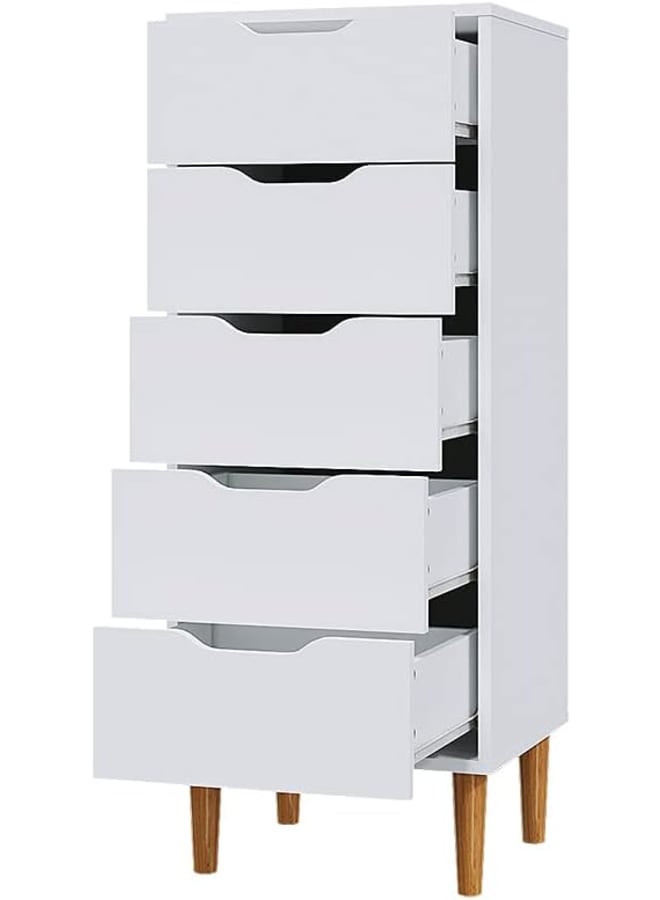 Markero Group Modern Narrow Chest of Drawers – White Wood Storage Organizer with 5 Drawers and Wooden Legs.  - Image 3