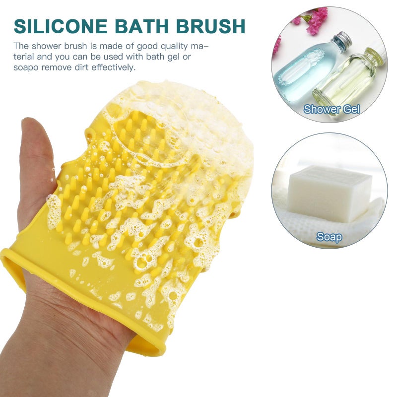 Yellow Silicone Body Scrubber Glove with Massage Nodes for Exfoliating and Circulation - Image 4