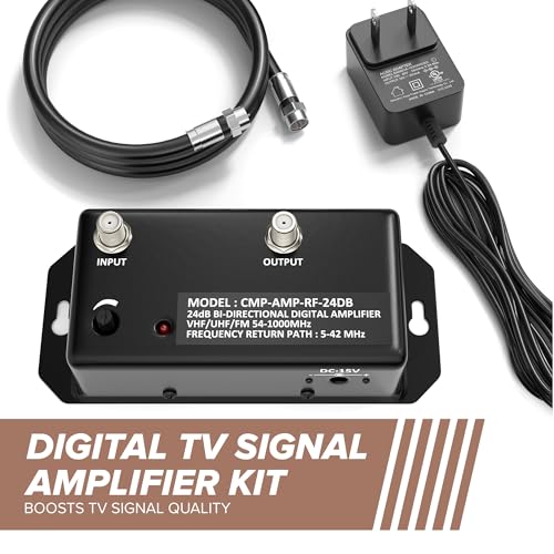 THE CIMPLE CO Antenna Amplifier Kit, Digital TV Signal Booster with Coax, Adjustable Gain, 24 dB Distribution, NTSC, ATSC, FM, UHF, VHF, 1000 MHz, Includes RG6 Coaxial Cable, Indoor Use Only - Image 2