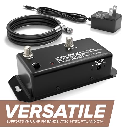 THE CIMPLE CO Antenna Amplifier Kit, Digital TV Signal Booster with Coax, Adjustable Gain, 24 dB Distribution, NTSC, ATSC, FM, UHF, VHF, 1000 MHz, Includes RG6 Coaxial Cable, Indoor Use Only - Image 4