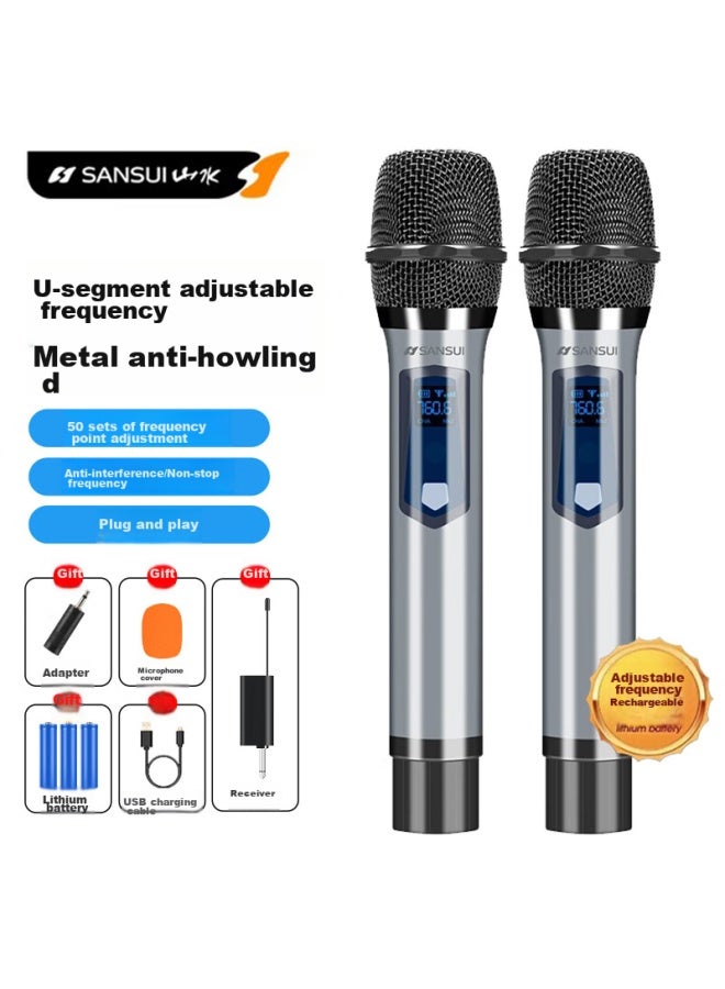 Sansui Wireless Microphone System, Home Karaoke Microphones, Dual-channel Outdoor Stage Audio, Ktv Microphones, For Hosting Meetings And Karaoke - Image 1