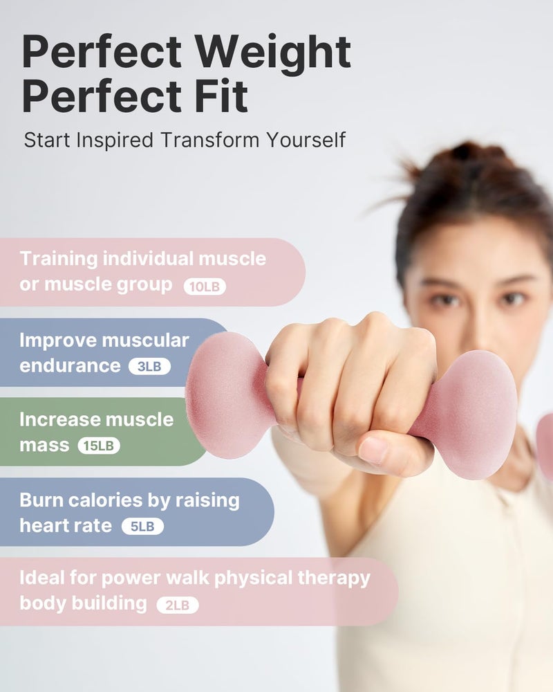 YOTTOY Dumbbell Set of 2,2-15 Pound Hand Weights for Women, Non-Slip Hand Weights for Home Gym, Strength Training, and Full-Body Workouts (Pink, 10LB-Pair) - Image 4