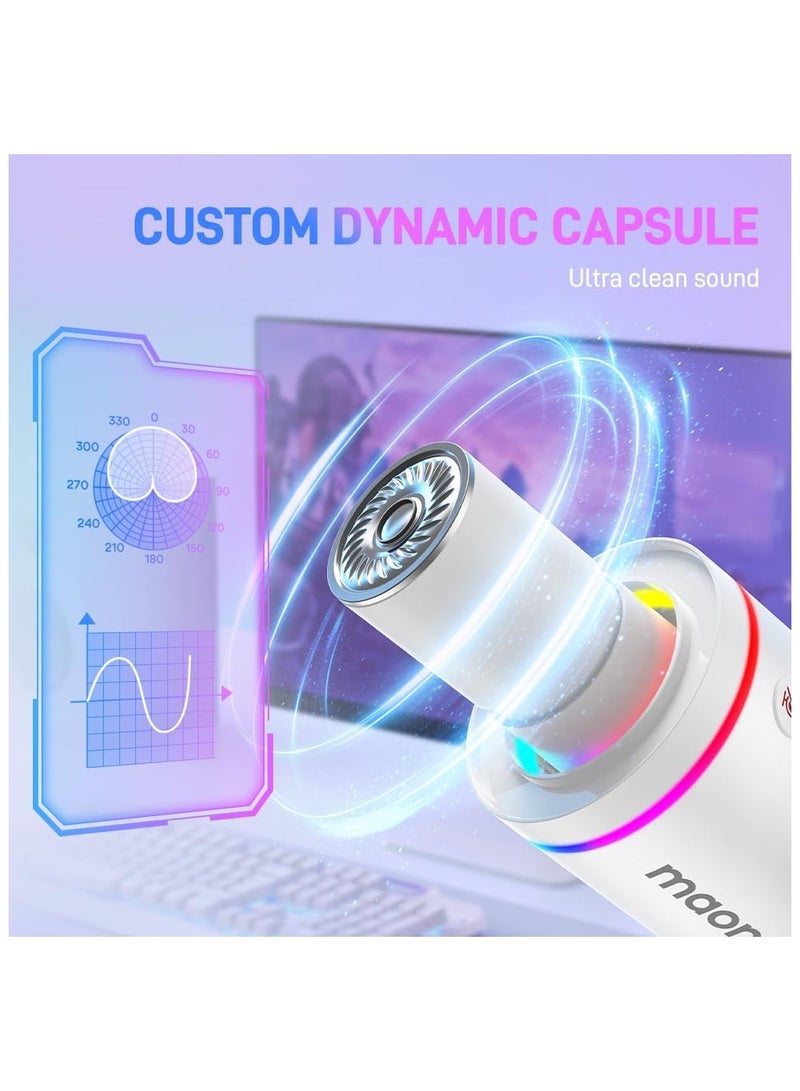 Maono Podcast Microphone XLR/USB Dynamic Microphone, RGB Gaming Mic with Software, Mute, Gain Knob, Volume Control and Headphone Jack for Streaming, Podcasting, Recording-PD200X (White)  - Image 2