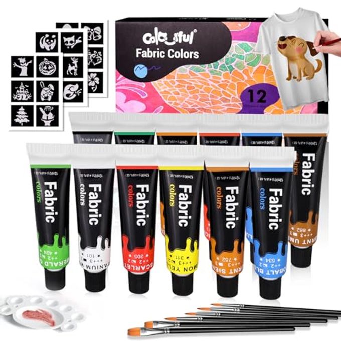 Colorful Fabric Paint Set For Clothes 12 Colors Permanent Textile Paint Kit For Shoes, Canvas Non-Toxic Slick Painting Set For Adults, Beginner & Artists - Image 1