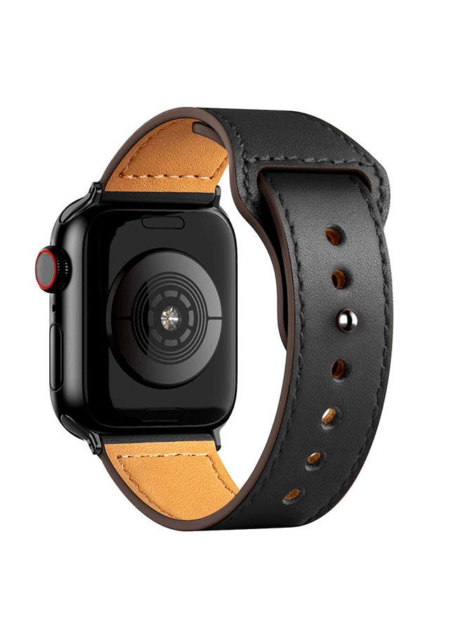 O Ozone Leather Strap For Apple Watch Series 10 9 8 7 6 5 4 SE , 38/40/41/42mm, Genuine Leather Replacement Smartwatch Wristband - Black  - Image 1