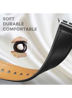 O Ozone Leather Strap For Apple Watch Series 10 9 8 7 6 5 4 SE , 38/40/41/42mm, Genuine Leather Replacement Smartwatch Wristband - Black  - Image 3