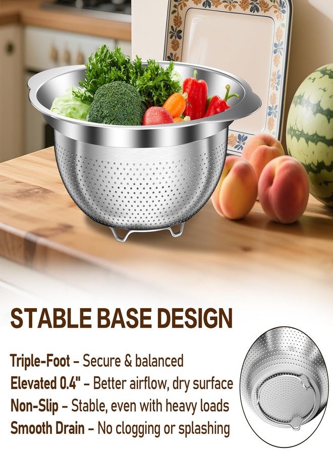 STOCKPOT Stainless Steel Colander for Kitchen, Stainless Steel Strainer, Pasta Strainer for Spaghetti Fruit Vegetable Cooking Food, 3 Pcs Strainers and Colanders(2QT, 3QT, 5QT), Dishwasher Safe, Christmas Gift - Image 4