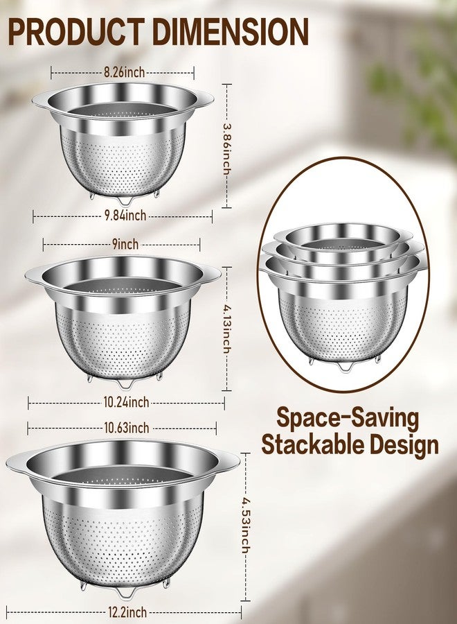 STOCKPOT Stainless Steel Colander for Kitchen, Stainless Steel Strainer, Pasta Strainer for Spaghetti Fruit Vegetable Cooking Food, 3 Pcs Strainers and Colanders(2QT, 3QT, 5QT), Dishwasher Safe, Christmas Gift - Image 2