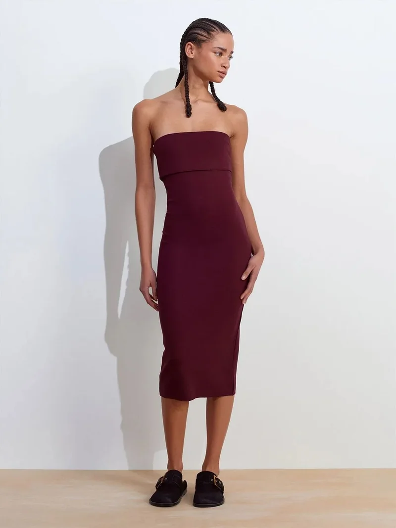 ديلفين Dilvin Strapless Bodycon Midi Dress