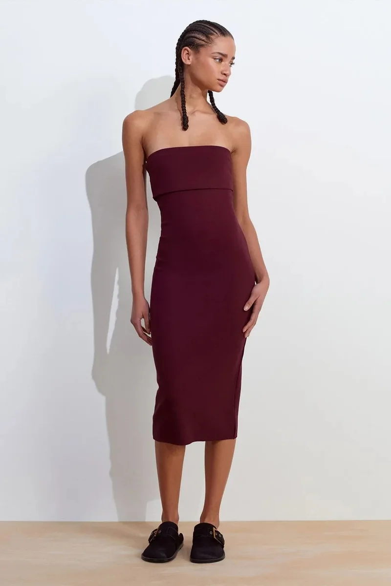 DILVIN Strapless Bodycon Midi Dress
