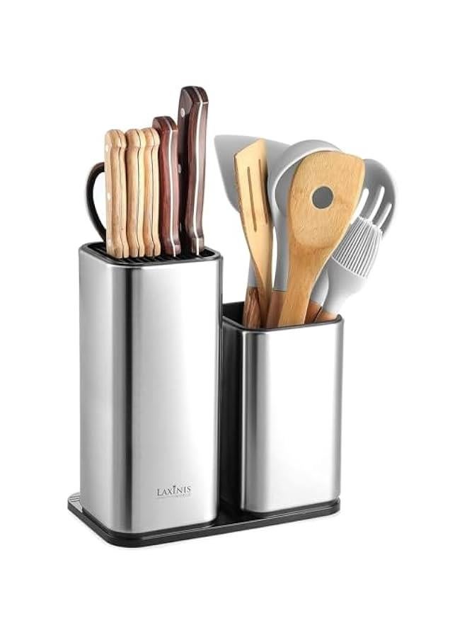 MIXDE Knife Holder and Utensil Holder - Stainless-Steel Modern Rectangular Design Universal Knife Block and Kitchen Utensils Organizer for Counter-top - Image 1