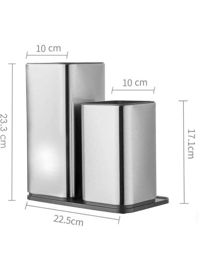 MIXDE Knife Holder and Utensil Holder - Stainless-Steel Modern Rectangular Design Universal Knife Block and Kitchen Utensils Organizer for Counter-top - Image 2