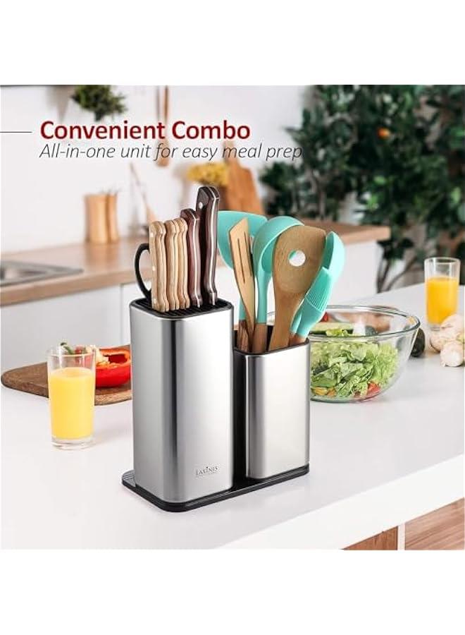MIXDE Knife Holder and Utensil Holder - Stainless-Steel Modern Rectangular Design Universal Knife Block and Kitchen Utensils Organizer for Counter-top - Image 3