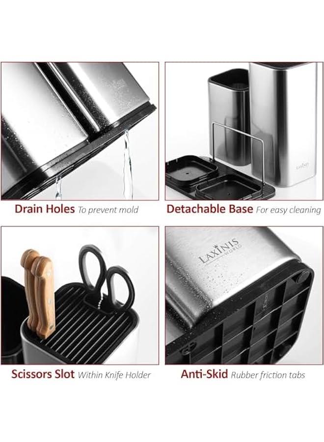 MIXDE Knife Holder and Utensil Holder - Stainless-Steel Modern Rectangular Design Universal Knife Block and Kitchen Utensils Organizer for Counter-top - Image 4