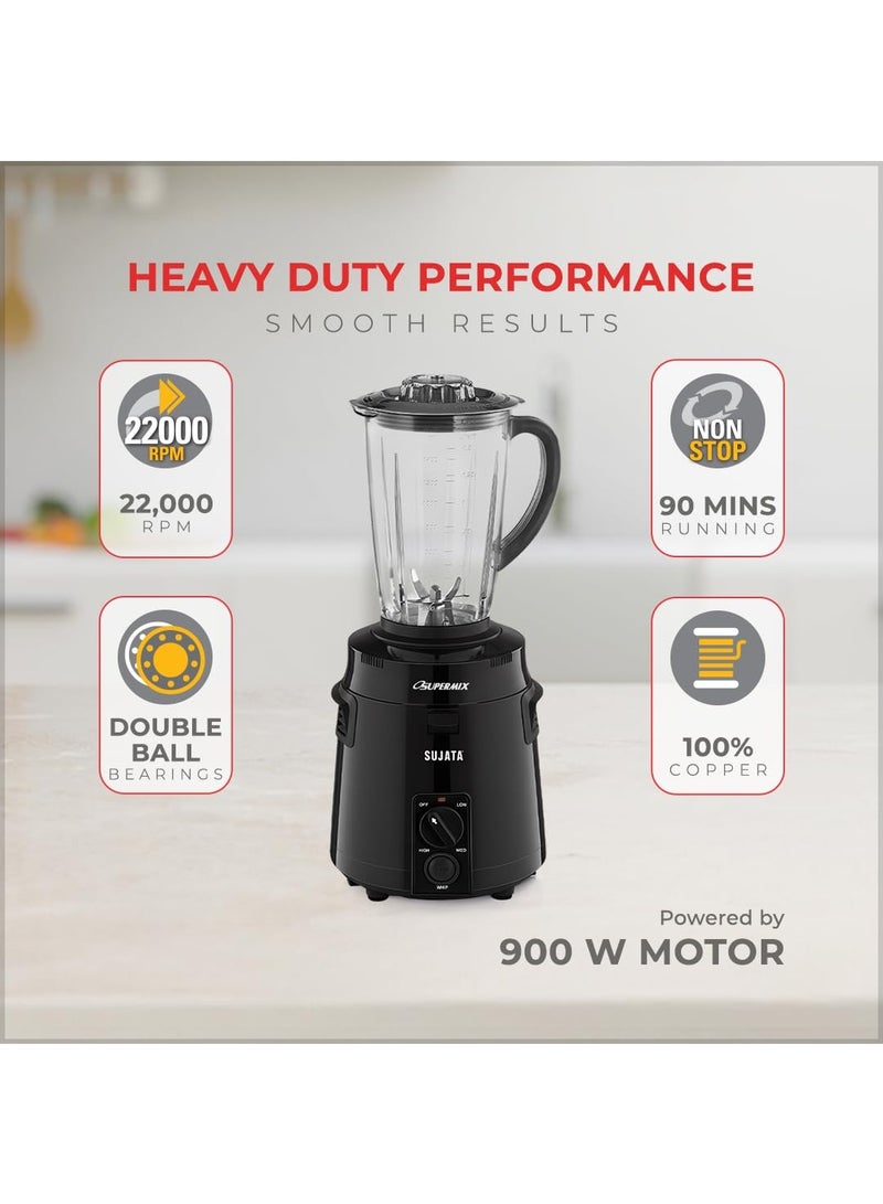 Sujata Supermix Mixer Grinder, 900W Double Ball Bearing Motor, 3 Jars, Black - Image 4