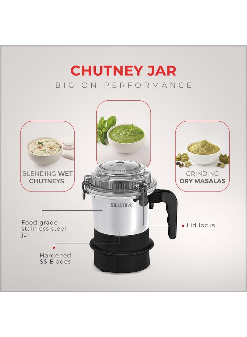 Sujata Supermix Mixer Grinder, 900W Double Ball Bearing Motor, 3 Jars, Black - Image 3