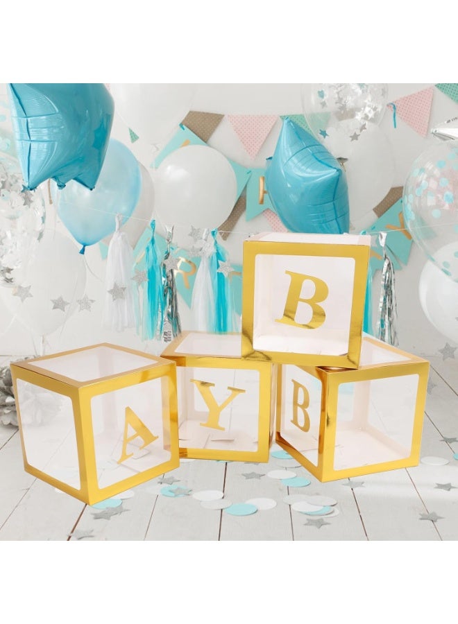 Baby Boxes with Letters, 5 transparent balloon boxes and 52 letters for   Birthday Wedding Baby Shower Decorations （Gold) - Image 2