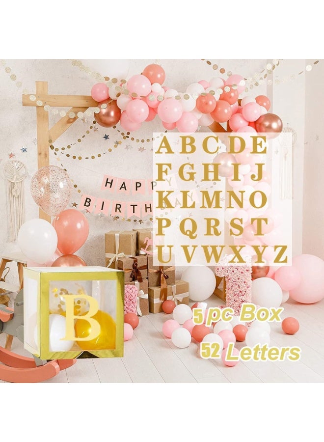 Baby Boxes with Letters, 5 transparent balloon boxes and 52 letters for   Birthday Wedding Baby Shower Decorations （Gold) - Image 3