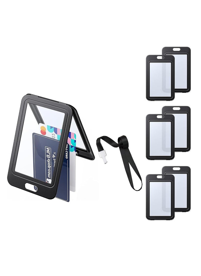 phomemo 6 Pack ID Badge Holder with Double-Sided Windows Vertical Hard Plastic Case Black Card Protector Pouch for Office School ID Credit Cards Proximity Key Cards Driver’s Licenses and Passes  - Image 1