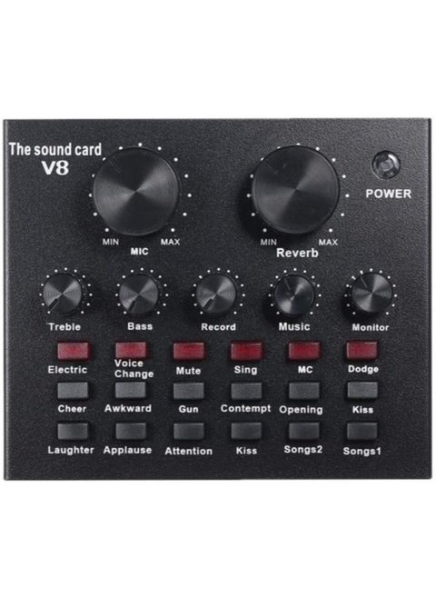 V8 Multifunctional Live Sound Card USB Audio Interface Intelligent Volume Adjustable Audio Mixer Sound Card for Recording Hosting Speech
