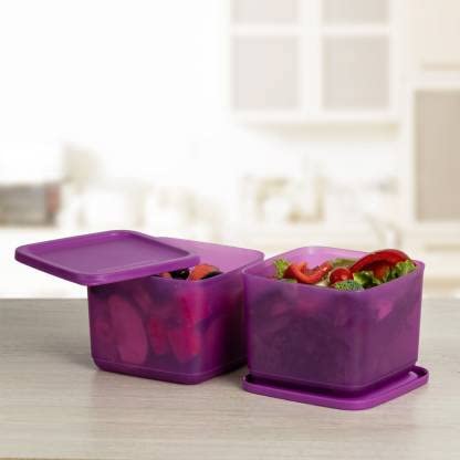 Tupperware Cubix Plastic Fridge Container 1000 ml Pack of 2 (Purple) - Image 1