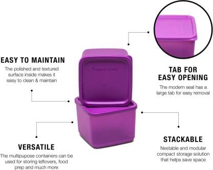 Tupperware Cubix Plastic Fridge Container 1000 ml Pack of 2 (Purple) - Image 5