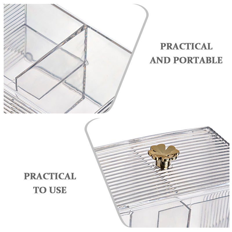 2pcs Clear Makeup Organizer Case with Lid Multi-Compartment Storage Box for Cotton Swabs Makeup Pads Brushes Portable Cosmetic Holder for Desk and Travel - Image 2