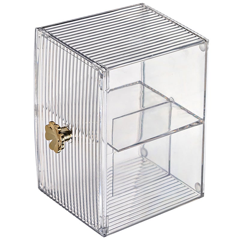 2pcs Clear Makeup Organizer Case with Lid Multi-Compartment Storage Box for Cotton Swabs Makeup Pads Brushes Portable Cosmetic Holder for Desk and Travel - Image 1