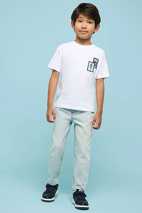 R&B Printed T-Shirt with Crew Neck and Short Sleeves