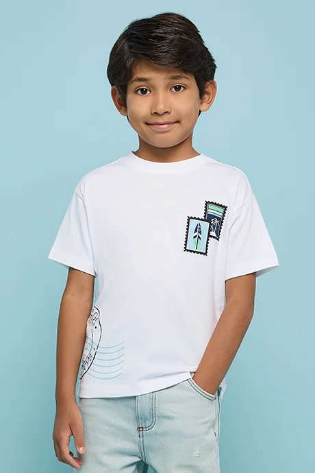 R&B Printed T-Shirt with Crew Neck and Short Sleeves