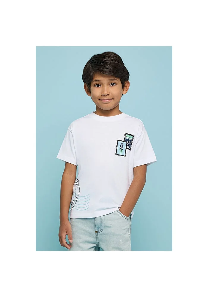 أر أند بي Printed T-Shirt with Crew Neck and Short Sleeves