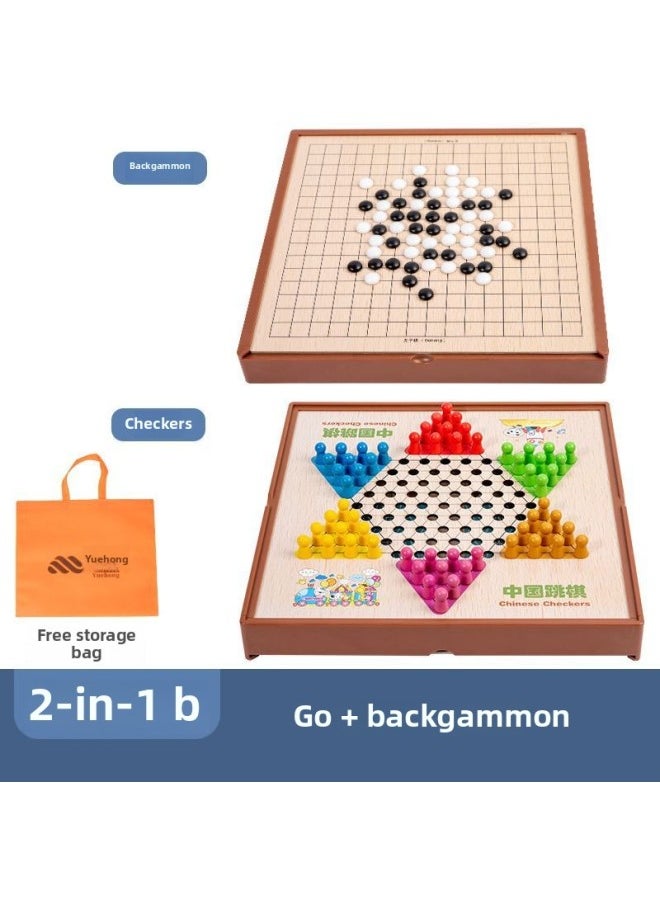 null - Multi-functional One Chessboard Flying Chess Checkers Backgammon Go Card Beasts Chess Children's Toys Foreign Trade-Color:2-in-1 [large Size] Checkers + Backgammon - Image 1