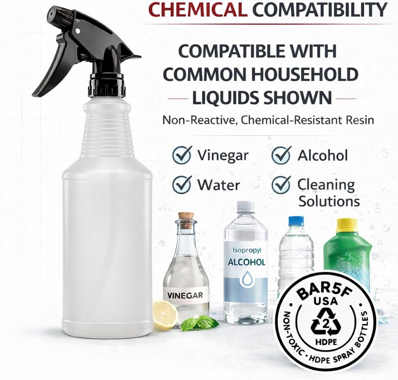 Bar5F Spray Bottles, 24oz, 3 Pack, Chemical-Resistant, BPA-Free, Compatible with Vinegar, Rubbing Alcohol, Cleaning Solutions, Non-Toxic HDPE Bottle for Plants, Pet, BBQ, Auto Detailing, Made in USA Multi-purpose fine material - Image 5