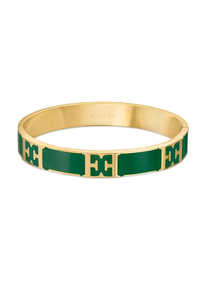 إسكادا carlett Gold Plated Bangle with Escada Logo Cutout & Green Enamel Detail