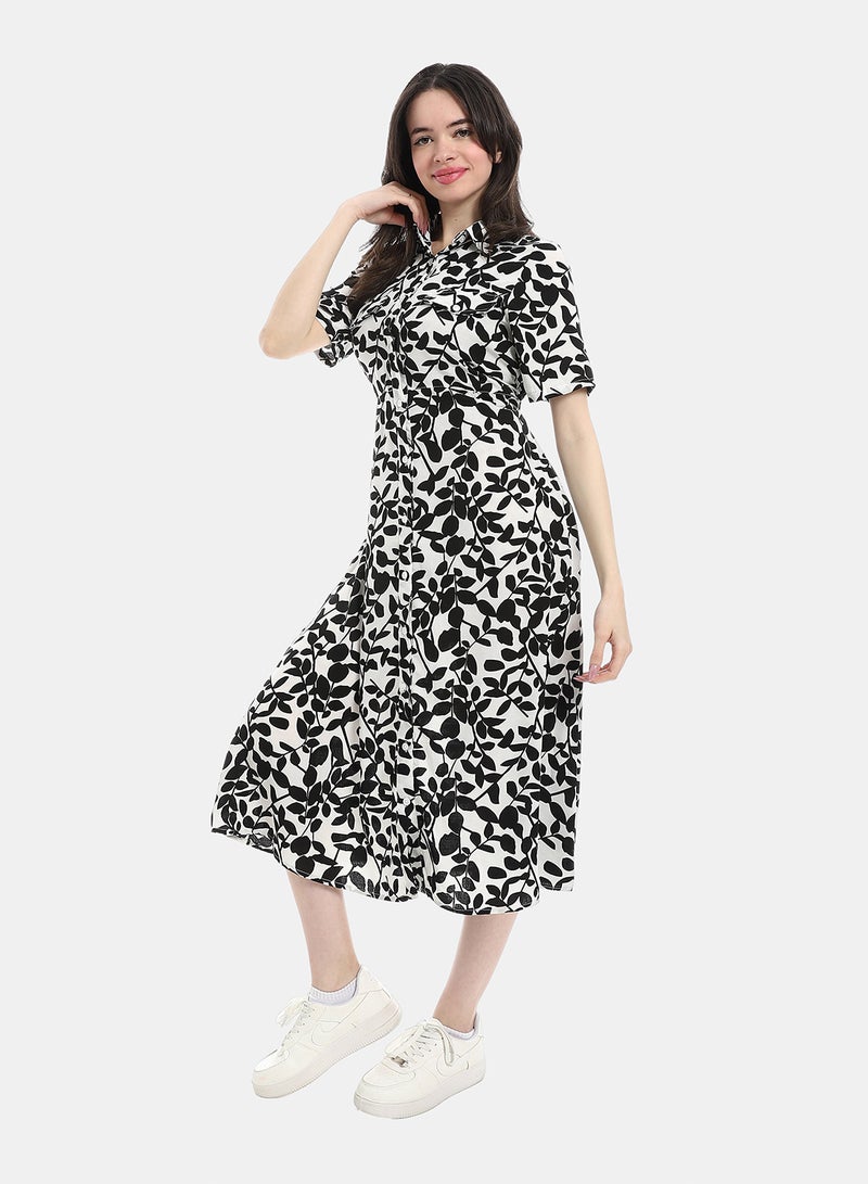 Andora Everyday Wear Short Sleeves Dress - Whit & Black - Image 5
