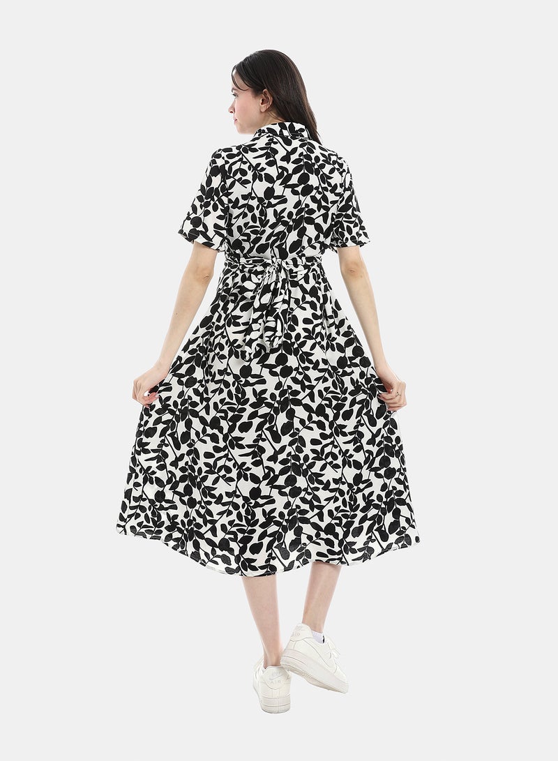 Andora Everyday Wear Short Sleeves Dress - Whit & Black - Image 3