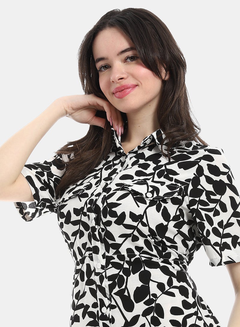 Andora Everyday Wear Short Sleeves Dress - Whit & Black - Image 4