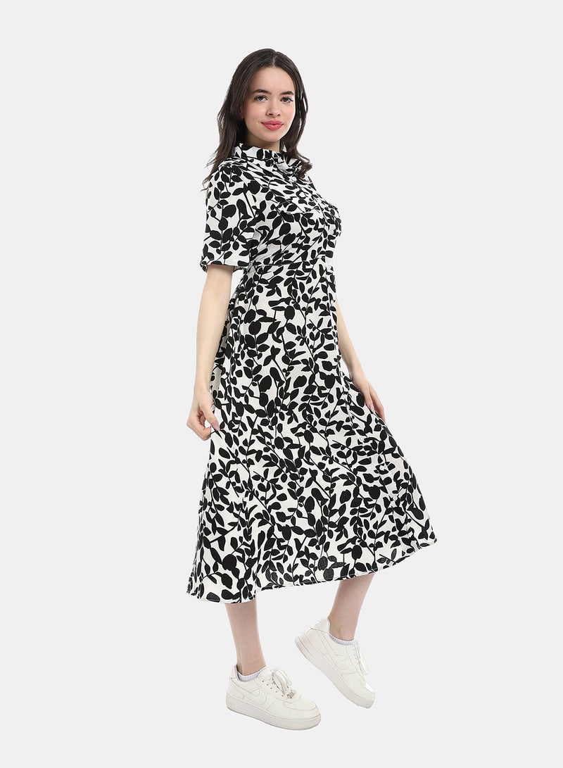 Andora Everyday Wear Short Sleeves Dress - Whit & Black - Image 2