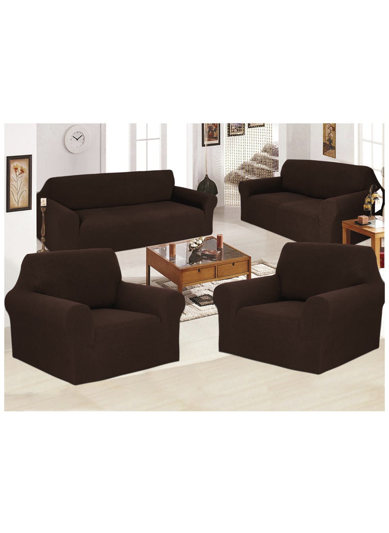 Fabienne - Stretch Fit 7 Seater Sofa Cover Set 3211 Combination Soft Brushed Fabric Couch Cover Exquisitely Full Coverage Furniture Protector Slipcover Seven Seater Fits on Standard and Recliner Sofa Brown - Image 1