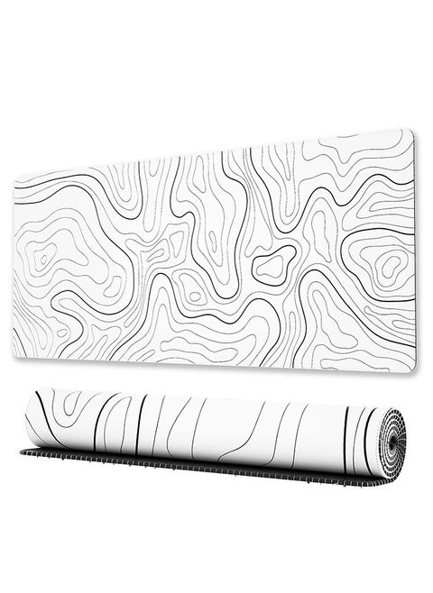 Large Gaming Mouse Pad with Stitched Edges, Minimalist Topographic Map Desk Mat, Extended XL Mousepad with Anti-Slip Base, Cool Desk Pad for Keyboard and Mouse, 31.5 x 11.8 in, White
