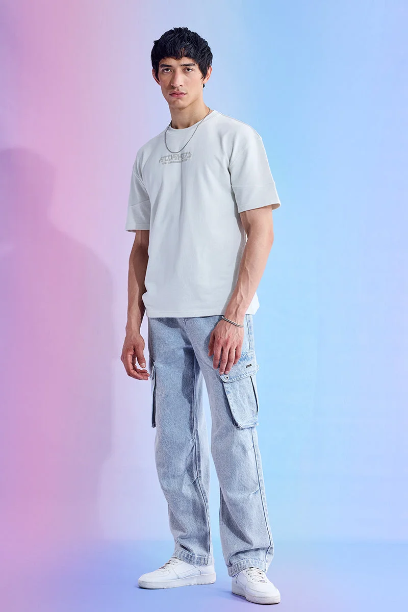 SNITCH Light Blue Solid Loose Fit Streetwear Cargo