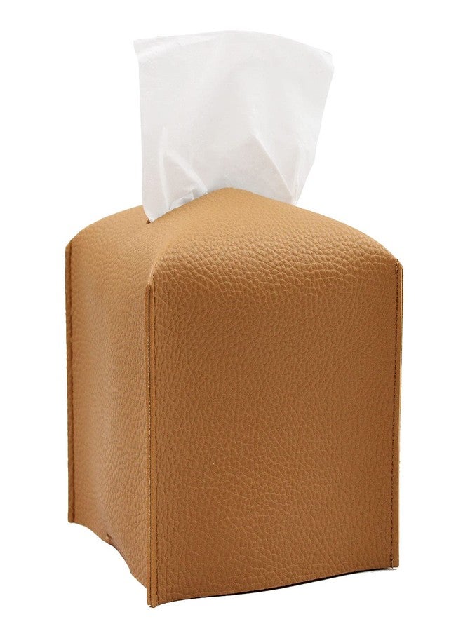 Livelab Tissue Box Cover, Modern Square Decorative PU Leather Facial Paper Case Organizer Holder Dispenser for Bathroom, Vanity Countertop, Night Stands, Desk, Car 5X5X5'' | Camel - Image 1