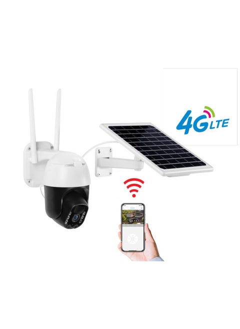 كاميرا مراقبة 4G بشريحة جوال خارجية صوت ثنائي مع ميكروفون ومكبر الصوت تعمل بالطاقة الشمسية و مستشعر ومسجل للحركة وخاصية الرؤية اليلية مع بطارية مدمجة عالية الدقة بدون أسلاك مع لوحة شمسية و تحكم عن بعد