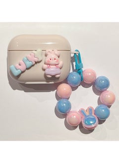 For AirPods 4 Headphone Set Cartoon Diy Doll Pendant Apple 1/2 Generation/pro2 Bluetooth Soft Case Bracelet-Color:Beige Soft Shell + Pendant-lucky Rabbit-Model:Airpods Pro (protective Case)