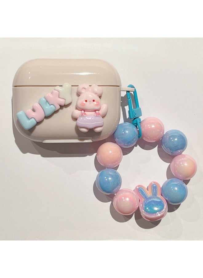 Generic - For AirPods 4 Headphone Set Cartoon Diy Doll Pendant Apple 1/2 Generation/pro2 Bluetooth Soft Case Bracelet-Color:Beige Soft Shell + Pendant-lucky Rabbit-Model:Airpods Pro (protective Case) - Image 1