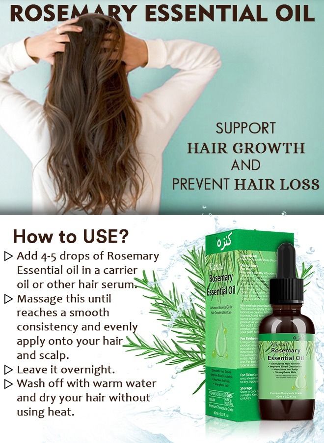 Kanza Rosemary Essential Oil 60 ML,Scalp and Hair Strengthening Oil,Pure Organic Rosemary Oil for Dry Damaged Hair Growth Oil Hair,Scalp Oil,Pure and Natural Premium Quality Hair Oil for Men and Women - Image 3