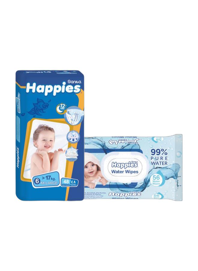 هابيس حفاضات اطفال كبيره جدا جدا (مقاس 6) 48 حفاضة + مناديل اطفال مبللة 56 ق - Image 1